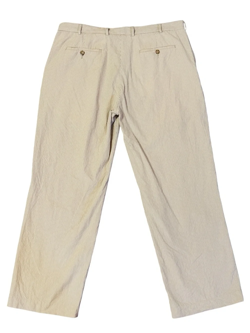 Vintage Perry Ellis Seersucker Pants 38x30 Tan White Stripe Cotton Preppy